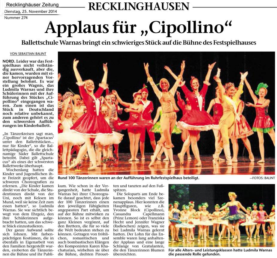 Tageszeitung, Ausgabe: Recklinghäuser Zeitung, vom: Dienstag, 25. November 2014